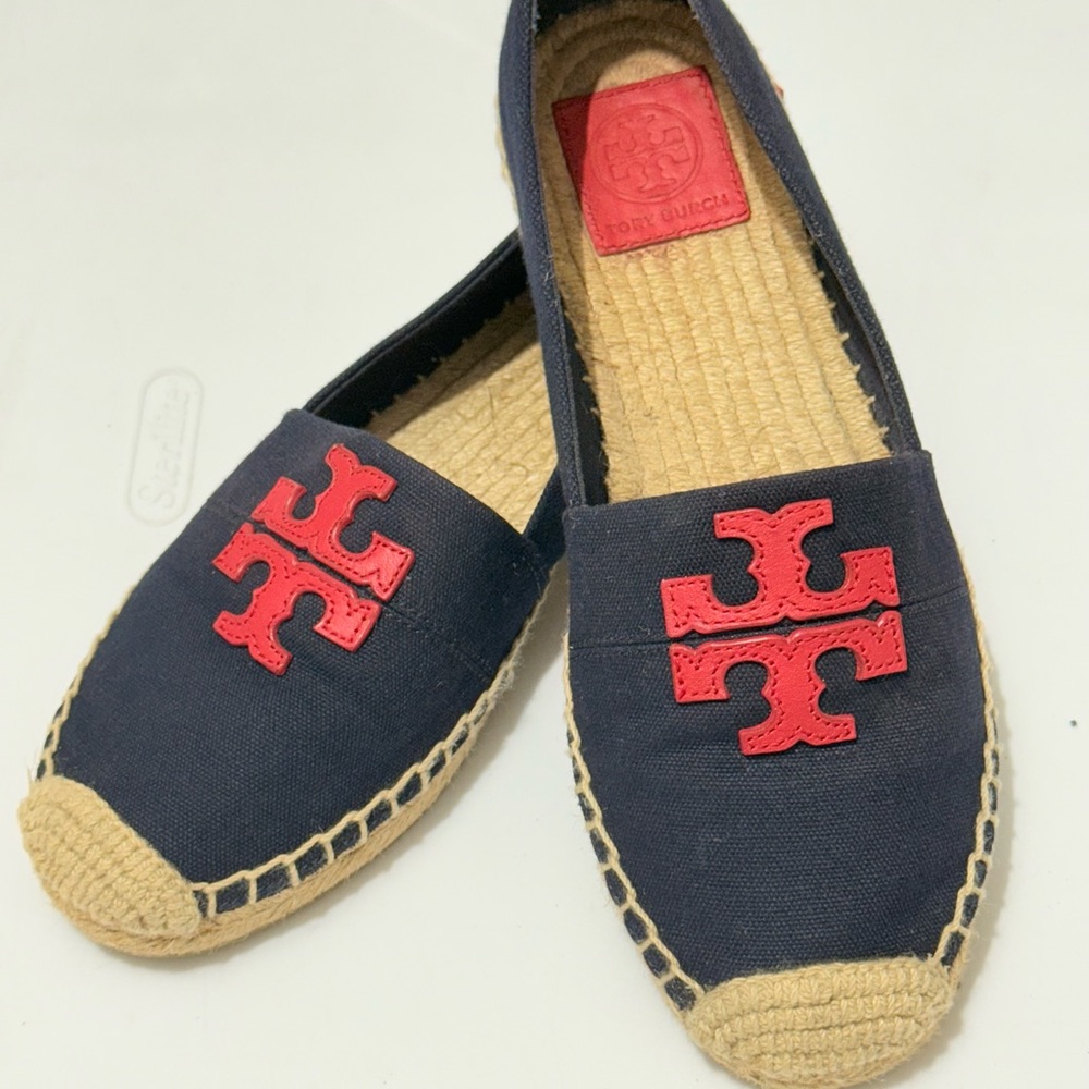 Tory Burch Navy and Red Flats